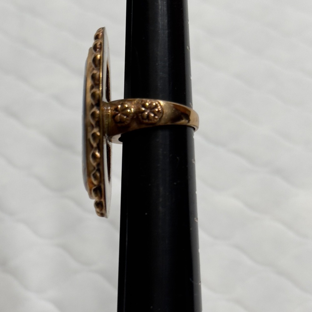 Sz 8.25 Amy Kahn Russel Bronze Hand Painted Flower Statement Ring Floral Blue - Picture 6 of 14